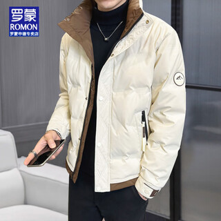 Romon's new winter heavy new stand-up collar short down jacket for men, high-end, versatile, trendy, thickened and warm jacket for men, white l