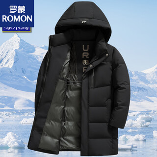Romon arctic down jacket men's winter coat mid-length thickened warm casual brand dad winter coat 076 black silky milk silk thickened warm windproof and coldproof m 170 90-120jin jin is equal to 0.5 kg