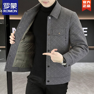 罗蒙（ROMON）休闲羽绒服男秋冬潮牌青年翻领短款夹克外套2025新款时髦男装上衣 灰色 3XL