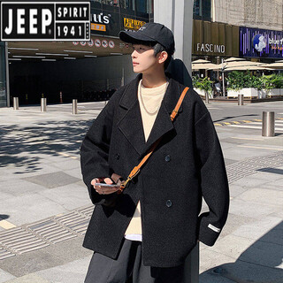 Jeep spirit korean style short woolen coat men's winter style cotton thickened coat british style woolen suit jacket black l 120-135jin jin equals 0.5 kg