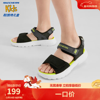 Skechers skechers sandals children's men's shoes summer open-toed big children's refreshing easy-bend beach shoes 406512l black/lemon/bklm 33.5