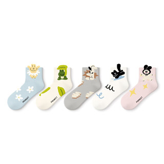 Pami primeet/pami socks for women in spring and autumn, mid-calf socks, trendy short socks for women, summer sports, cute ins socks, impromptu cute dance-pack, 5 pairs, one size fits all (suitable for sizes 36-39)