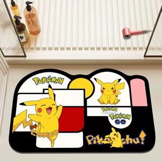 Yusenyi special-shaped bathroom floor mat diatom absorbent soft cushion bathroom cartoon mud quick-drying foot mat shower room door non-slip special-shaped pikachu 80x120 soft diatom mud thickened 4mm special offer
