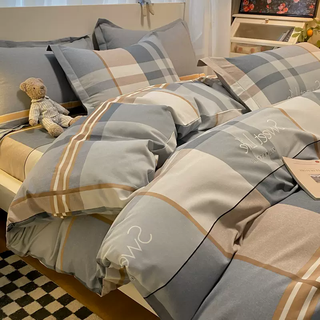 Yusen yi ling yun's new thickened cotton brushed 100 pure cotton quilt cover single quilt cover pure cotton four-piece set autumn and winter gentleman style (thick cotton brushed) 15-1.8m fitted sheet four-piece set quilt cover 200x23