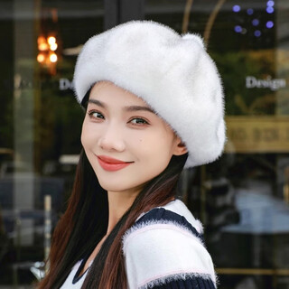Changyin 2024 mink fur beret pumpkin hat fashionable thickened winter versatile winter furry warm adult milk tea color one size
