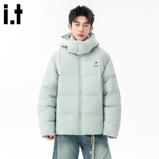 :CHOCOOLATE it红棕色复古休闲百搭连帽羽绒服男冬季防寒保暖宽松工装外套 灰蓝色 S 【建议90-105斤】