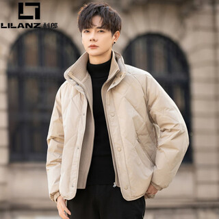 Lilanz knitted splicing fake two-piece down jacket men's winter stand-up collar lightweight thickened coat handsome national standard 90 down winter coat khaki white duck down l 120 or less
