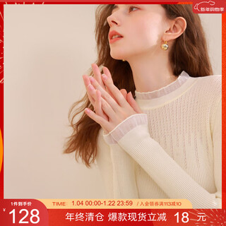 Sancai 2025 winter new solid color sweater glass yarn splicing sweater with base layer slim fit m