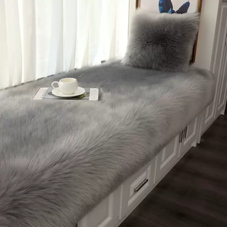 Yusenyi long hair bay window mat balcony mat thickened plush non-slip bedroom balcony floor mat tatami floor mat support elegant gray 60x130cm encrypted and thickened