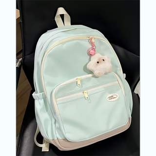 Ruian (ruiang) korean style ins style schoolbag junior high school girls large capacity small backpack simple college student lightweight travel backpack female green large size with bell star pendant