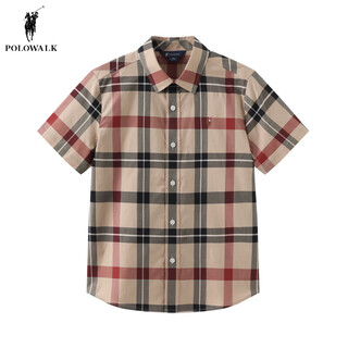 Polowalk store same style children's clothing summer boys short-sleeved shirt plaid lapel top khaki 120 cm