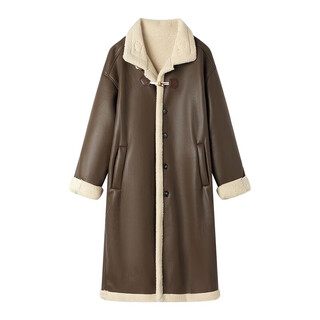 2023新款时尚保暖长款男士冬季皮毛一体外套加厚百搭皮草大衣潮流 咖啡色 M