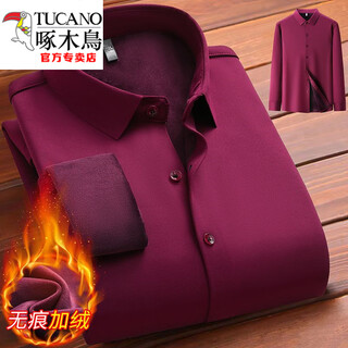 Woodpecker (tucano) imitation mulberry silk plus velvet thickened long-sleeved shirt men's winter no-iron men's business casual solid color warm shirt 06 purple plus velvet thickened l 170 size recommended 115-130 jin jin equals 0.5 kg