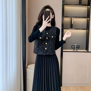 Hot sale, super age-reducing temperament, fashionable, high-end, slimming, fragrant vest, fashionable and versatile jacket for women, black 2xl (135-150jin jin is equal to 0.5kg)