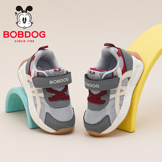 Bobdog children's shoes children's shoes 2026 spring new baby boy mesh soft sole toddler shoes boys functional shoes for women dove gray/maroon red 23 suitable for foot length 13.7cm
