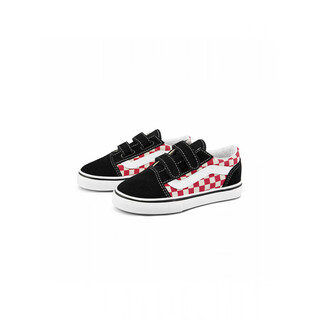 Vans children's shoes old skool v personalized velcro red checkerboard children's sneakers black/red and white checkerboard 22 measured inner length 13.5cm