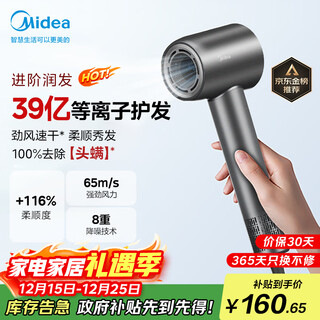 Midea high-speed hair dryer, 3.9 billion plasma hair care, household negative ion hair dryer, sterilization and head mite removal hair dryer fg208 gray, national subsidy, christmas gift recommendation