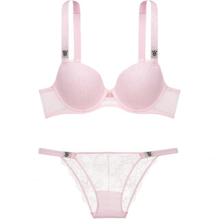 Victoria's secret rhinestone decorated versatile bra low waist triangle underwear set women's set (pink) s 32c+(70c+s)