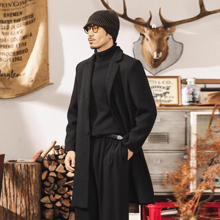 Jay leno american retro black wool coat men's winter mid-length thick shoulder pads loose warm wool wool coat men black m suitable for 100-125 jin jin equals 0.5 kg