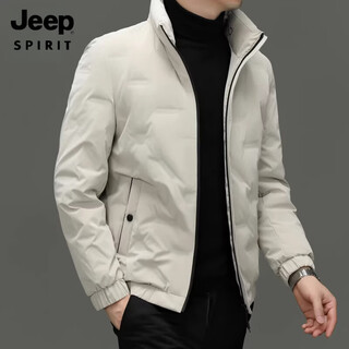 Jeep spirit2025 winter new high-end casual regular down jacket men's stand-up collar warm jacket men's business commuting top off-white m 170