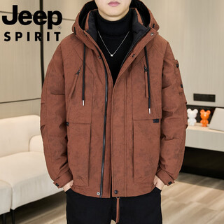 Jeep jeep international brand down jacket men's winter 2025 new thick warm hooded workwear loose casual jacket brick red xl recommended 120-140jin jin equals 0.5 kg