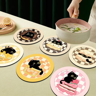 Wing fantasy's new diatom mud coaster, water-absorbent, anti-scalding, heat-insulating mat, stain-resistant, non-slip table mat, ins quick-drying round tea coaster, style 2, 6 more pictures, diameter 12cmi, suitable for cups or bowls