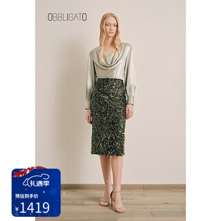Obbligato autumn and winter swing collar drop shoulder design seaweed green top single top seaweed green l