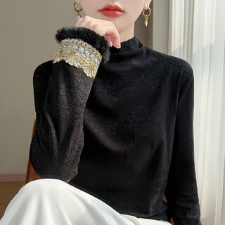 Light luxury design new chinese style national style embroidered half-high collar long-sleeved pullover thickened velvet fashionable bottoming shirt off-white 2xl 105-120jin jin equals 0.5 kg