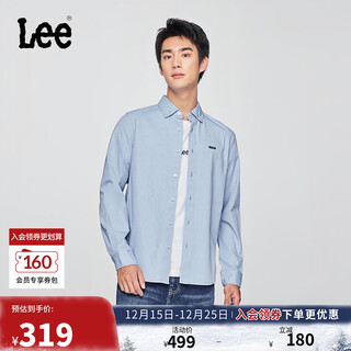 Lee25 new autumn and winter standard version lapel small logo men's long-sleeved shirt blue l