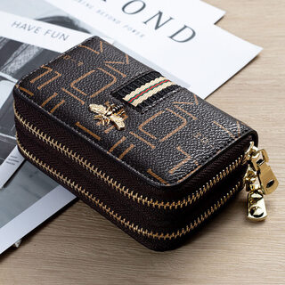 Shijanu new product anti-theft brush multi-card slots compact women's anti-degaussing exquisite cute little bee card holder painted double brown 24 card slots