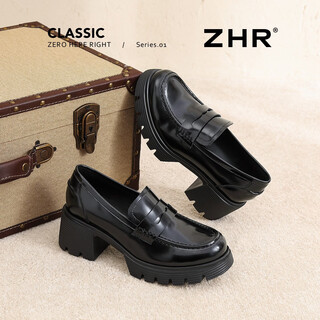 Zhr single shoes for women british style jk small leather shoes retro thick-soled loafers thick high heels one-leg women's shoes mu15 black 37