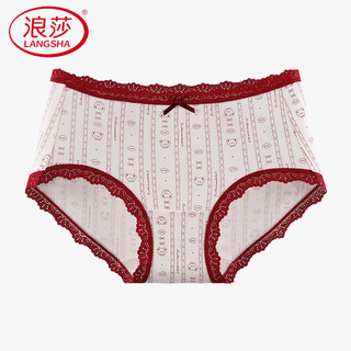 Langsha lace girl red underwear women's pure cotton crotch mid-waist xinjiang cotton 10a antibacterial animal year briefs red white bear l 90-110jin jin is equal to 0.5 kg