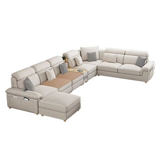 Fantasy modern living room sofa 2025 new cotton and linen cat scratch technology fabric leather chaise corner medium and large apartment furniture latex-elegant gray thickened leather cool cushion style three-piece set