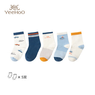 Yeehoo 5 pairs of children's socks, boys' cotton socks, spring and autumn baby mid-tube socks, boys' student sports socks, combed cotton, car style, 5 pairs, 9-12 years old, l (foot size 20-22cm)
