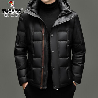 Пуховик «Дятел», мужская зимняя утолщенная теплая куртка на белом утином пуху 90, модная короткая зимняя куртка с капюшоном из флиса с высоким наполнением, rr-yr82506, черный m