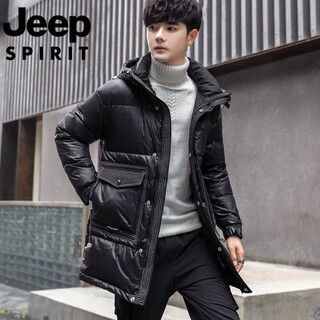 Jeep spirit jeep international brand winter-daunenjacke mit kapuze, mittellange arbeitsjacke für herren, modische entendaunen-winterjacke, 717 schwarz, m. empfohlenes gewicht 110–130. jin jin entspricht 0,5 kg