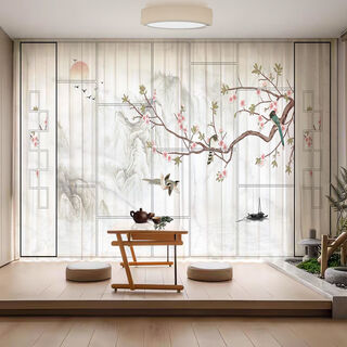 Fantasy new chinese style flower and bird screen song's aesthetic curtain ancient style tea room living room floor-standing b&b decorative partition yarn gw1217 1 meter wide perforated piece / height remarks default 90 blackout