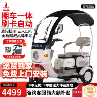 Phoenix fengluan electric tricycle household small electric motorcycle adult battery car three-wheel leisure electric car with children 1000w+60v24a black gold + battery life about 55 kilometers