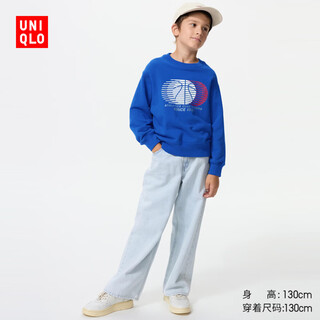 Uniqlo children's clothing boys and girls high elastic sweatshirt long-sleeved sweatshirt top 481539 67 navy blue 160