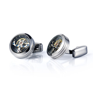 Cuff tourbillon cufflinks moving movement gear cuff pins men's formal french shirt cuff buttons gift box silver (original) 20mm
