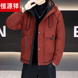 Hengyuanxiang cold-proof clothing men's thickened winter 2024 new fashion brand high-end american workwear light jacket jacket wine qiji red color m