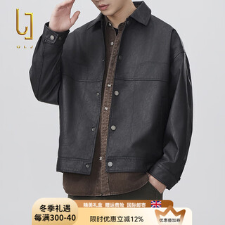 Olj international first-line big-name pu leather jacket for men with lapel soft leather wallet autumn and winter new style nostalgic trendy men's loose jacket black m suitable for 110-130jin jin equals 0.5 kg