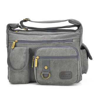 Gumuzi men's bag single shoulder cross-body bag men's retro canvas bag trendy large capacity multi-compartment wear-resistant tool bag dark gray gumuzi
