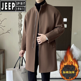 Jeep spirit autumn and winter new men's loose jacket casual versatile woolen coat stand collar single breasted cotton warm windbreaker cotton brown 5xl