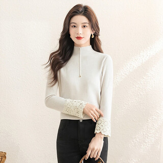 Sibaishe fashionable half turtleneck bottoming shirt for women 2025 winter new style spliced long-sleeved simple temperament top