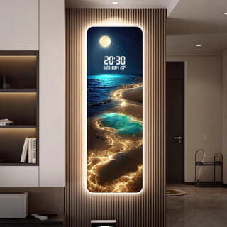 Chengpian wave porch decoration painting perpetual calendar electronic display 2025 new wall clock electronic clock living room light painting t135646 30*100 crystal surface + pvc covered frame ordinary model without light digital display plug-in model light luxury gold frame (black frame remarks)
