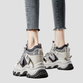 Sustyle luxury high-end brand small daddy shoes for women with invisible inner height increase of 12 cm women's shoes 2025 winter new style beige gray 37