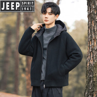 Jeep spirit jeep hooded down jacket men's 2025 winter new trendy thickened warm knitted cardigan jacket winter top black m