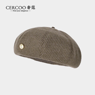 Cercoo/cercoo autumn and winter new woolen beret fashionable british style painter hat retro versatile and small face khaki adjustable