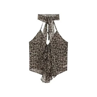 American hot girl leopard print backless halterneck camisole women's summer tight inner wear short outer sexy top leopard print s